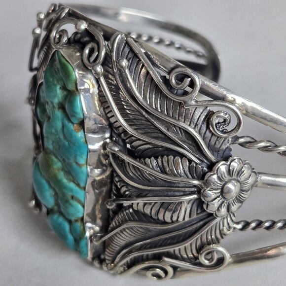 Vintage Navajo Sterling Turquoise Nugget Cuff Bracelet Royston Style Heavy 69gm - Picture 8 of 16